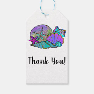 Beach Sea Shells Glitter Sparkle Birthday Party Gift Tags