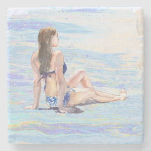 *~* Beach Sea Shore Woman AR29 art Stone Coaster