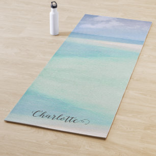 Beach Sea Sky Personalized Script Name Yoga Mat