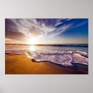 Beach Sea Sunset Sun Sunlight Sand Coast       Poster