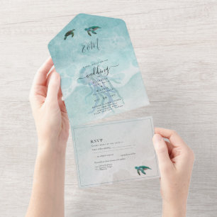 Beach Sea Turtle Destination Wedding RSVP MENU All All In One Invitation