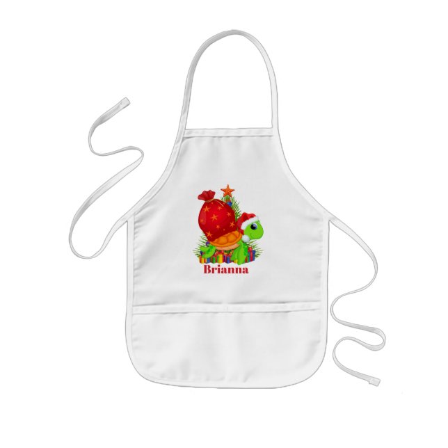 Beach sea turtle seaweed tree add name Christmas Kids Apron (Front)