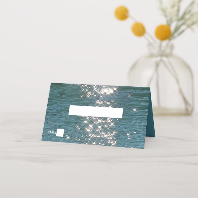 Beach Sea Water Sparkles Wedding Place Card (Front)