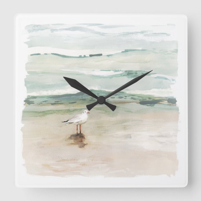 Beach Seagull Cove Square Wall Clock (Front)