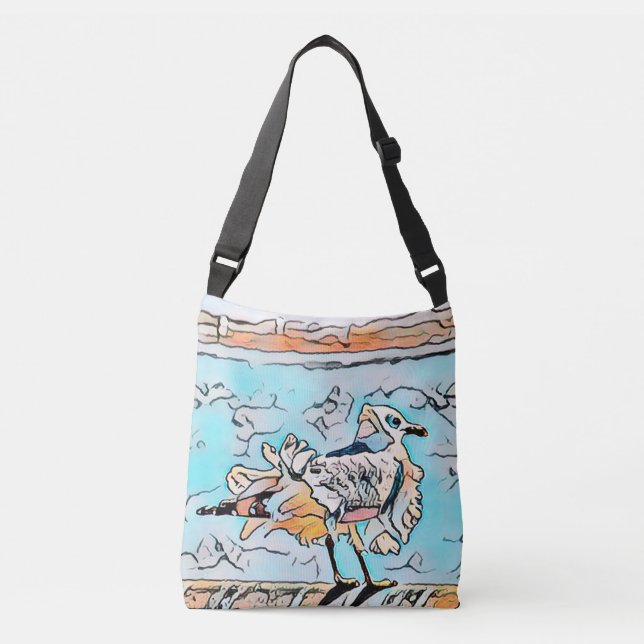 Beach Seagull Cute Cartoon Art Crossbody Bag (Front)
