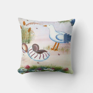 Beach Seagull Throw Pillow