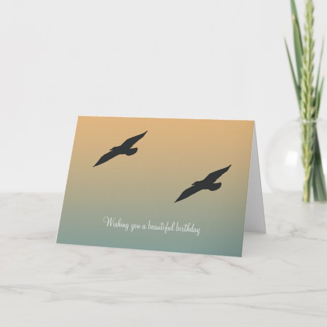 Beach Seagulls Orange Blue Birthday Card (Front)