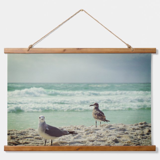 Beach Seagulls Posing at the Camera Hanging Tapestry (Front)