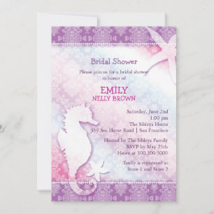 Beach Seahorse Purple Bridal Shower Invitation