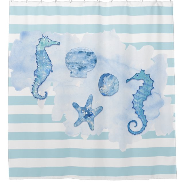 Beach Seahorse Sand Dollar Starfish Blue White  (Front)