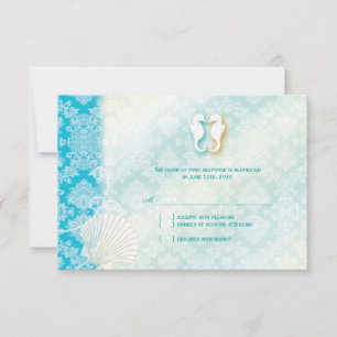 Beach Seahorse Turquoise Wedding RSVP Card