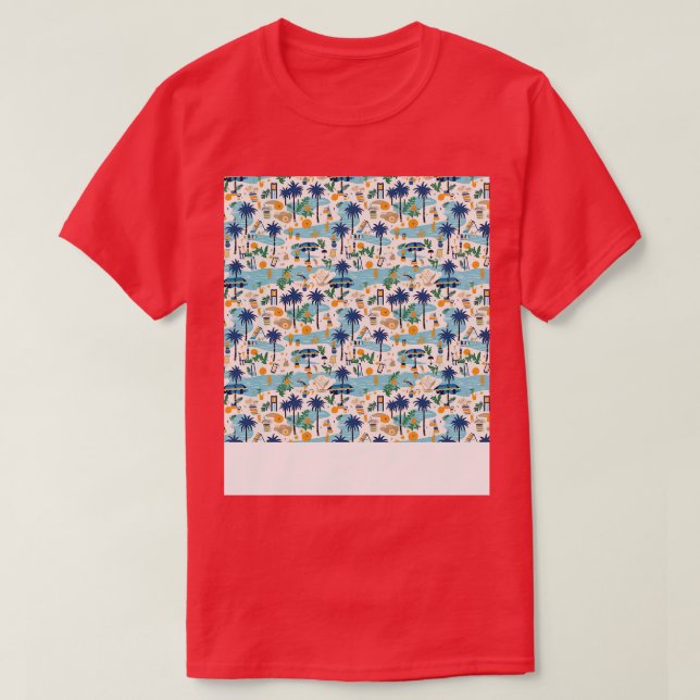 Beach Seamless Pattern Summer Palm Tree Waves Coas T-Shirt (Design Front)