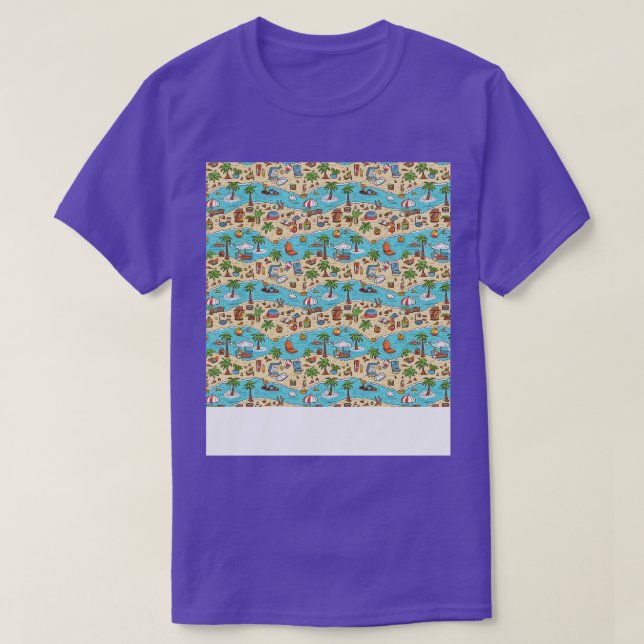 Beach Seamless Pattern Summer Palm Tree Waves Coas T-Shirt (Design Front)