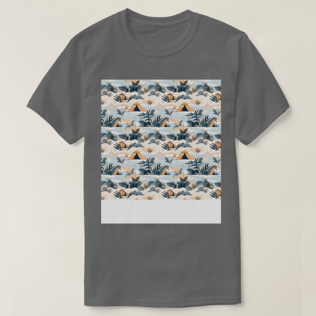 Beach Seamless Pattern Summer Palm Tree Waves Coas T-Shirt (Design Front)