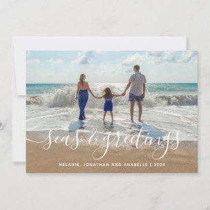 Beach Seas and Greetings Handwritten Script Holiday Card