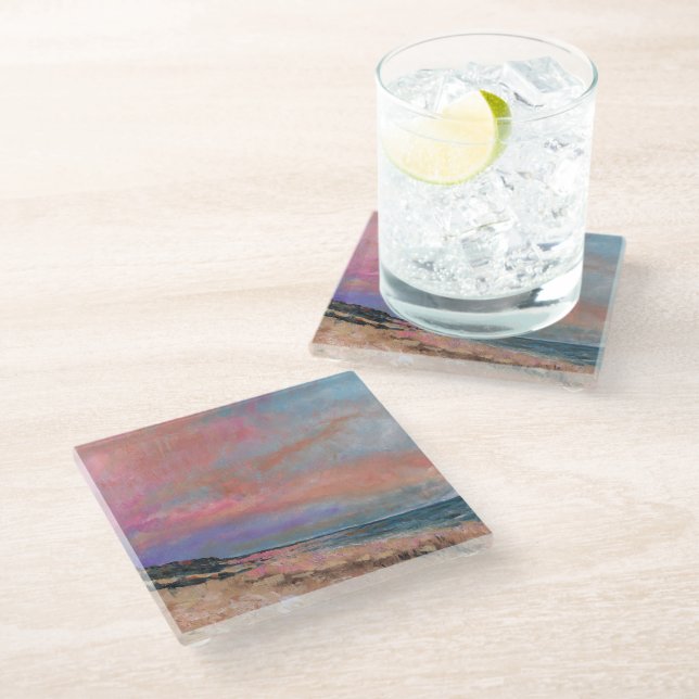 Beach Seascape Fine Art Beach Painting Glass Coaster (Angled)