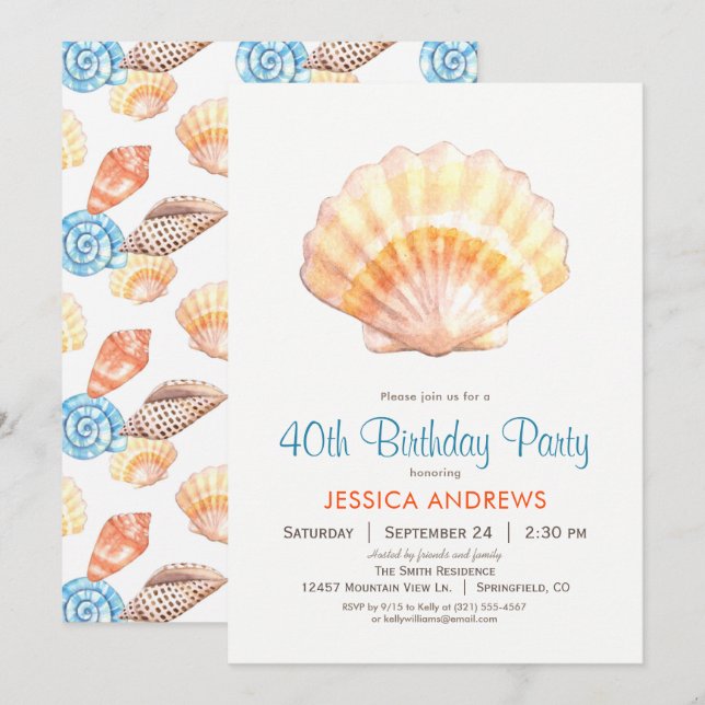Beach Seashell Anniversaire Fête Invitation (Devant / Derrière)