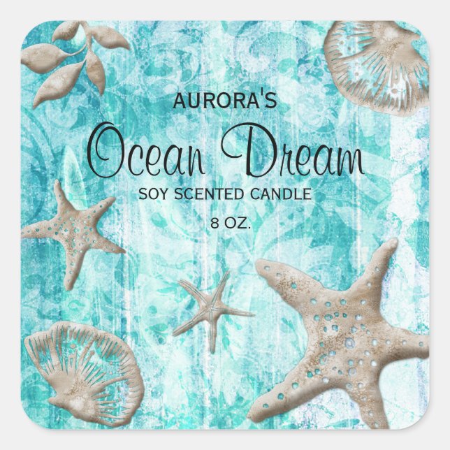 Beach Seashell Bougie Étiquette emballage (Devant)