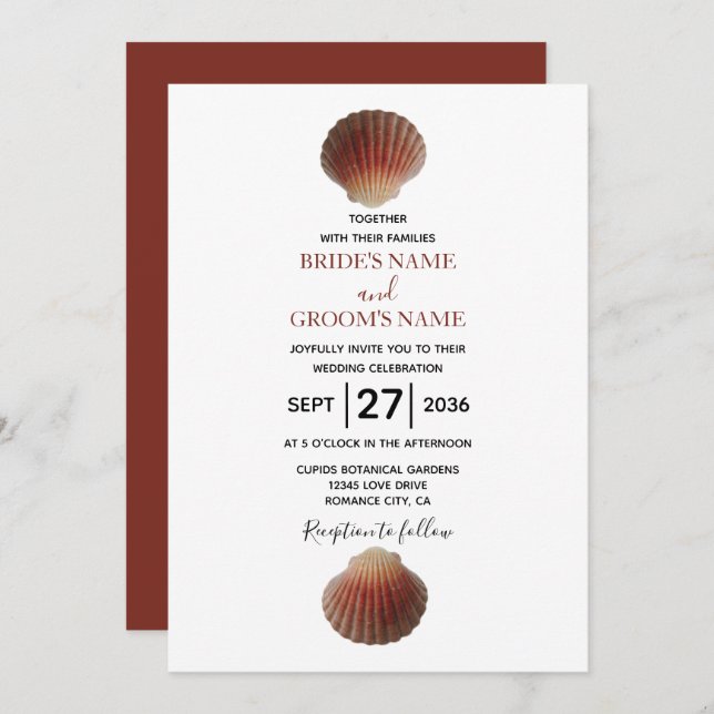 Beach Seashell Clams Invitations de mariage (Devant / Derrière)