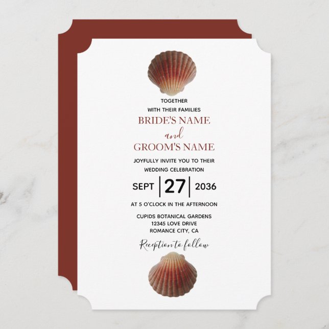 Beach Seashell Clams Invitations de mariage (Devant / Derrière)
