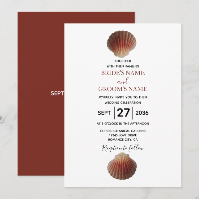 Beach Seashell Clams Wedding Invitations (Front/Back)