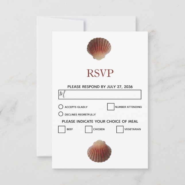 Beach Seashell Clams Wedding RSVP Cards (Front)