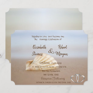 Beach Seashell, Hearts Faire-part de mariage