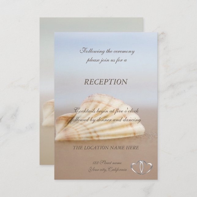 Beach Seashell, Hearts Reception Invitation (Front/Back)