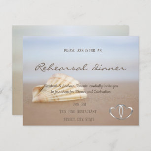 Beach Seashell, Hearts Rehearsal Dinner Invitation
