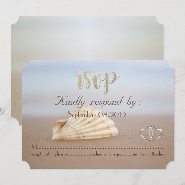 Beach Seashell, Hearts  RSVP Invitation (Front/Back)