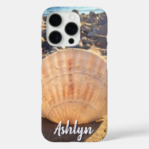 Beach Seashell Photo Monogram Name Script Modern iPhone 16 Pro Case