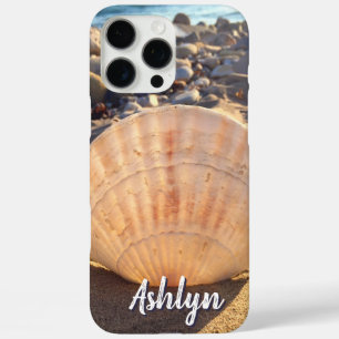 Beach Seashell Photo Monogram Name Script Stylish iPhone 16 Pro Max Case