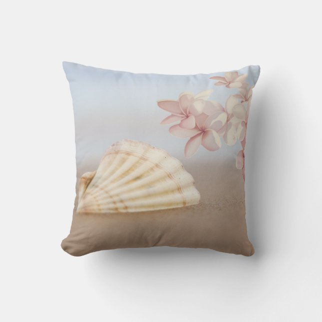 Beach, Seashell, Plumeria Throw Pillow (Front)