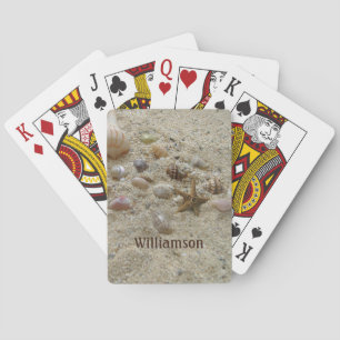 Beach Seashells and Sand Coastal Personalized Playing Cards