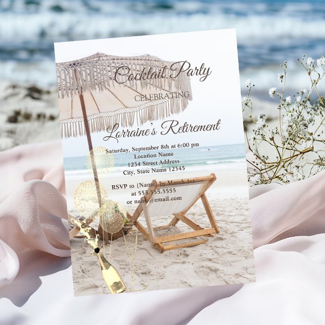 Beach Seashells  Balloons,Wine Chair Retirement  Invitation (Creator Uploaded)