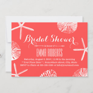 Beach Seashells Coral Red Bridal Shower Invitation