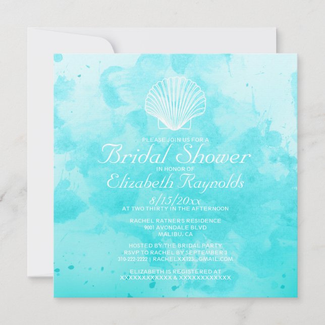 Beach Seashells Destination Bridal Shower Invites (Front)
