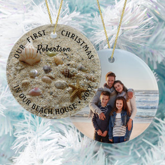 Beach Seashells First Christmas New Home Photo Ceramic Ornament