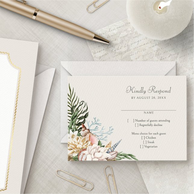 Beach Seashells Floral Wedding RSVP (Creator Uploaded)