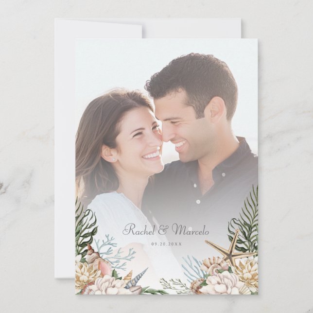 Beach Seashells Floral Wedding Save the Date (Front)