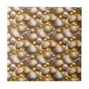 Beach seashells gold pearl clam lustre shells tile