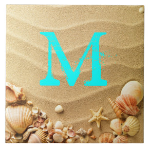 Beach Seashells Hawaii Sand Monogram Display Tile
