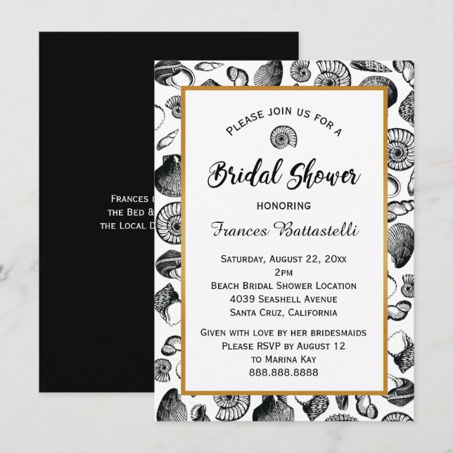 Beach Seashells Invitation de douche nuptiale (Devant / Derrière)