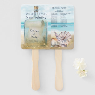 Beach Seashells Message in a Bottle Wedding Party Hand Fan