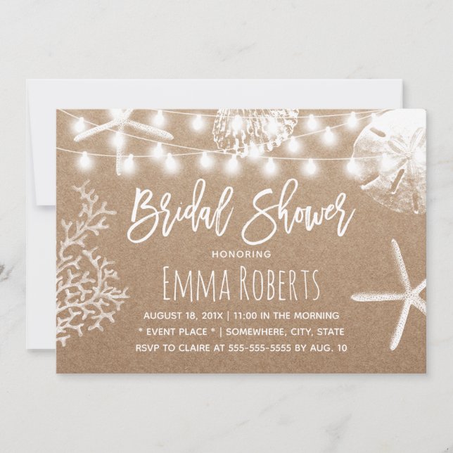 Beach Seashells Rustic Kraft Bridal Shower Invitation (Front)