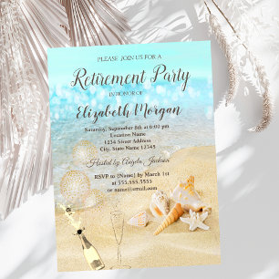 Beach Seashells Sand Balloons,Wine Retirement Invitation