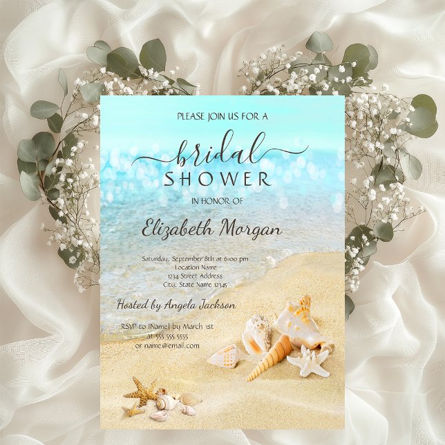 Beach Seashells Sand Bridal Shower   Invitation (Creator Uploaded)