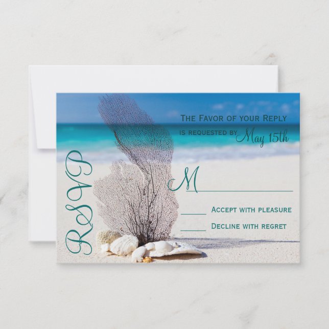 Beach Seashells Sand Destination Wedding RSVP Card (Front)
