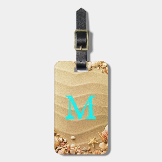 Beach Seashells Sand Hawaii Monogram Luggage Tag (Front Vertical)