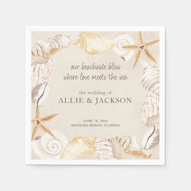 Beach Seashells Sand Love Sea Wedding Napkin (Front)